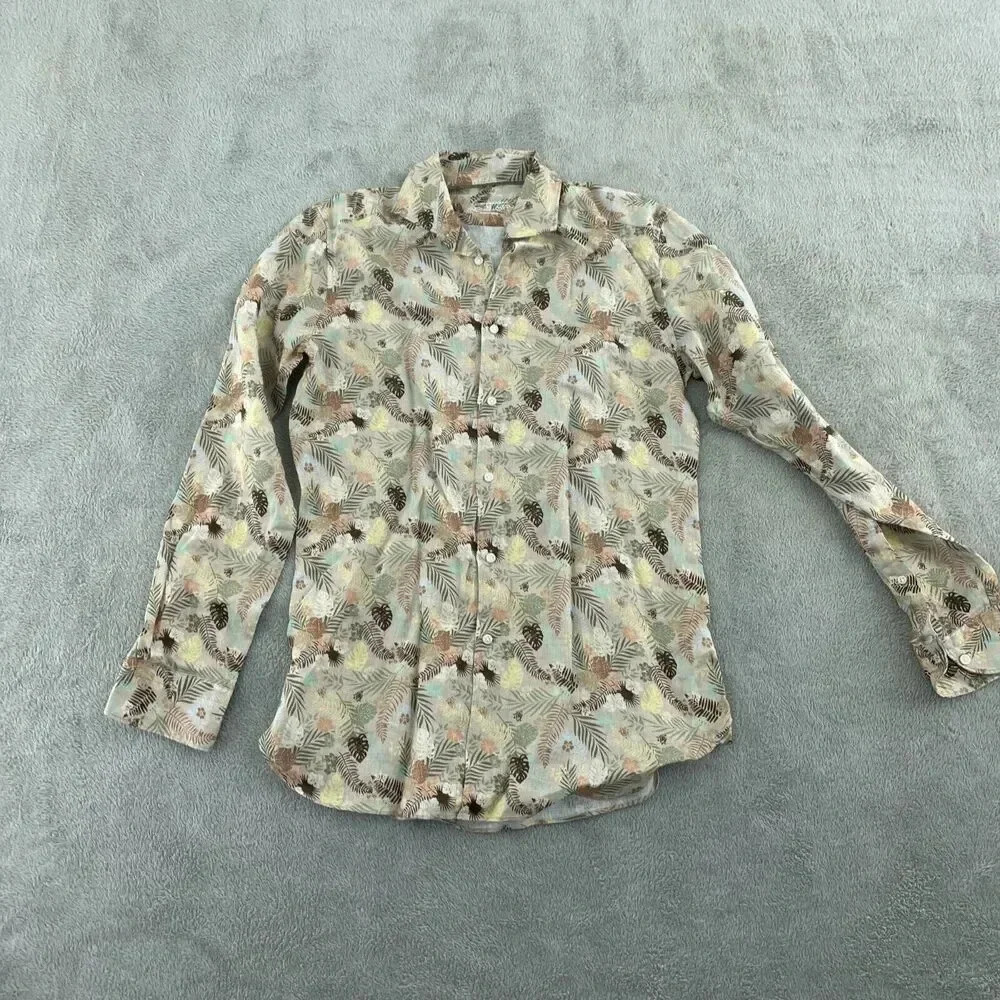 Camicissima Mens Tropical Print Long Sleeve Shirt Size 38 Shaped Fit Linen 2388